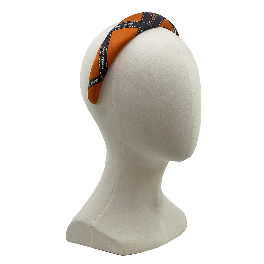 Alice Headband made from Hermes Bolduc Silk Scarf in Orange and Brown