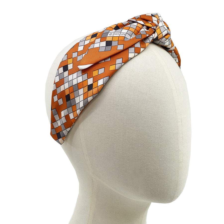 Hermes Mosaique au 24 silk side knot scarf headband