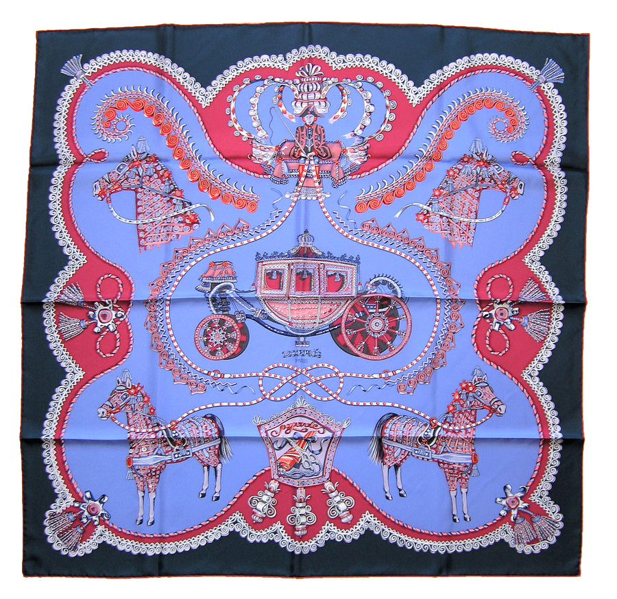 Hermes Paperoles Silk Scarf Blue and Red